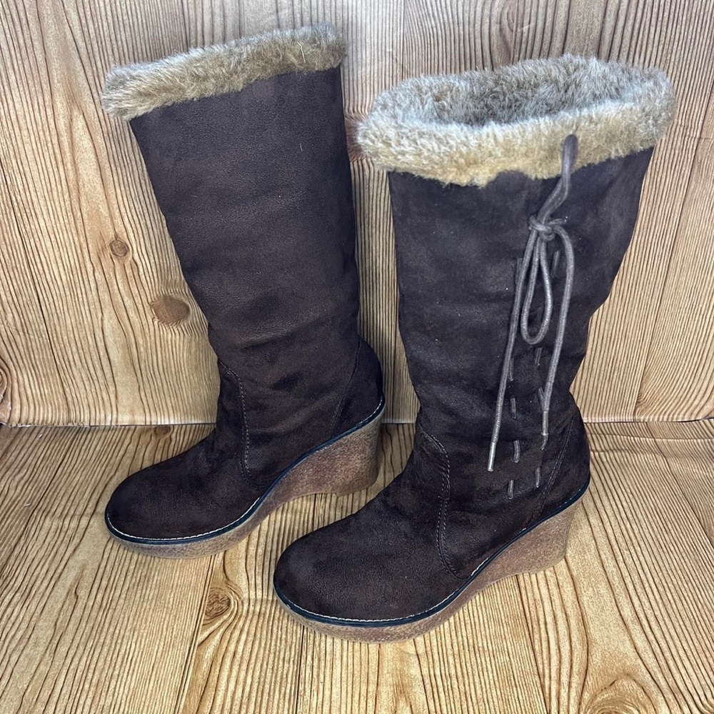 Vtg Y2K Lower East Side Icon dark brown Boots Womens 5.5 Chunky Wedge Bratz